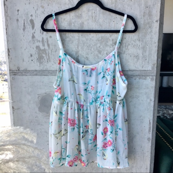 torrid Tops - Torrid Floral Bird Chiffon Babydoll Cami 1